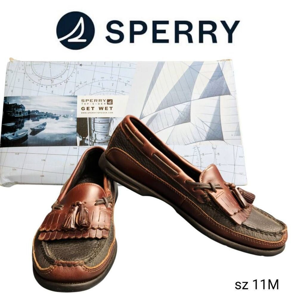 Sperry Get Wet Brown & Black Leather Dress Casual Boat Shoes in Original Box